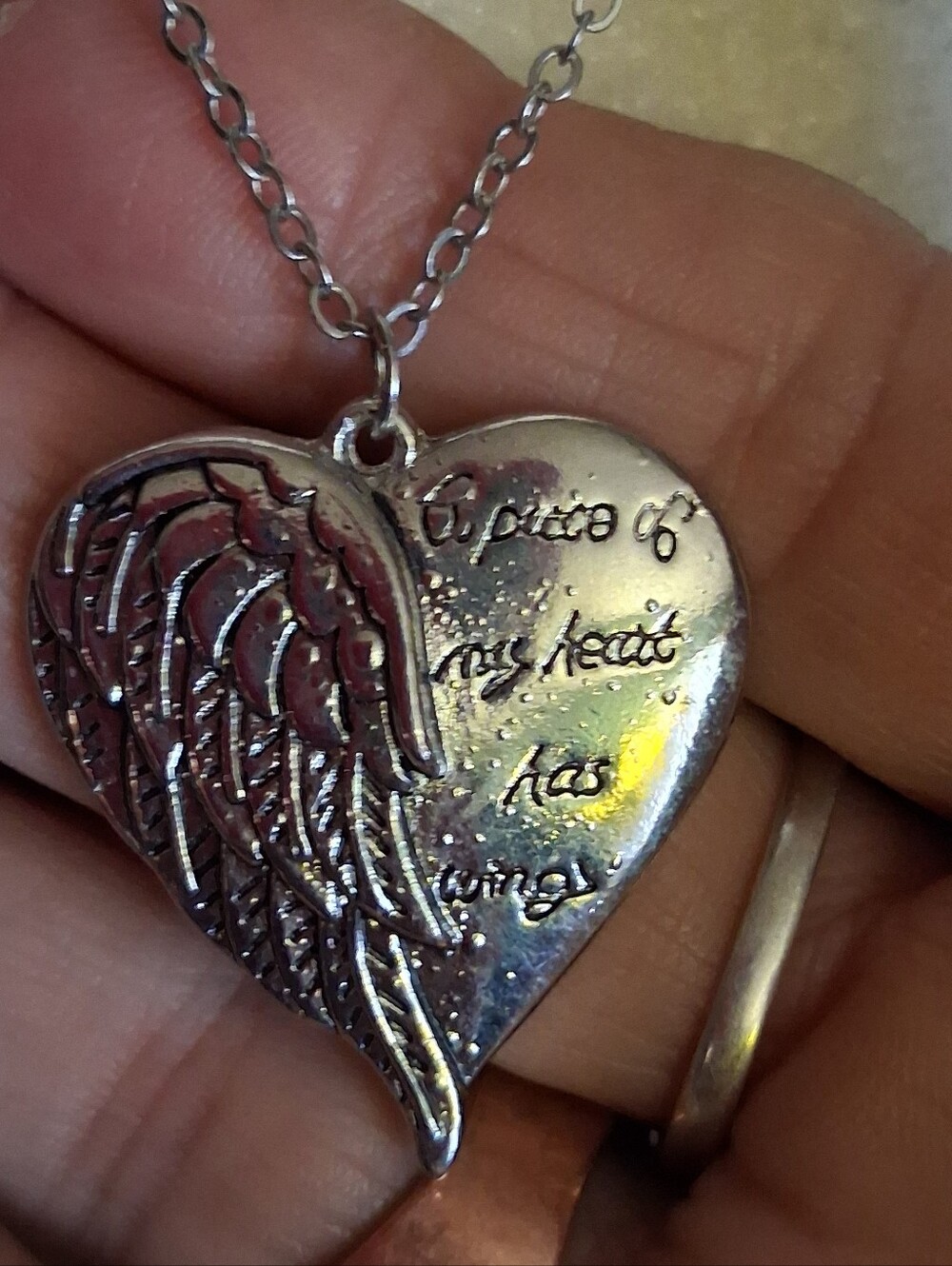 Silver Heart Wing Pendant Necklace - Inspirational Women Jewelry